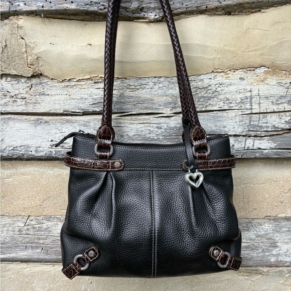 Brighton Black Leather Handbag with Brown Leather and...